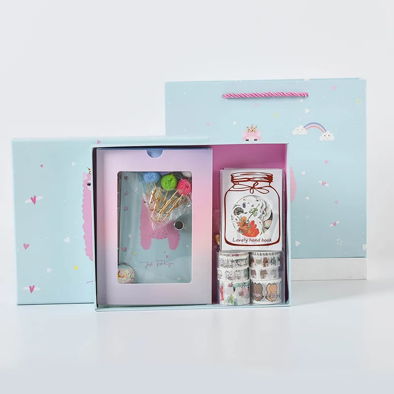 

44Pcs Kawaii Ocean Starry Sky Diary Journal PP Transparent Loose Leaf Notebook Stationery Set Clips Stickers Tape Gift Box