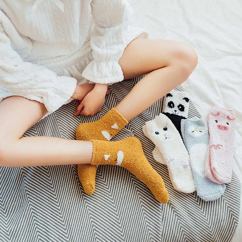 [HEPOSCKONE]Cute Animal Panda Penguin Floor Socks Women Christmas Warm Funny Calcetines Mujer For Ladies Girl's Gifts | Женская