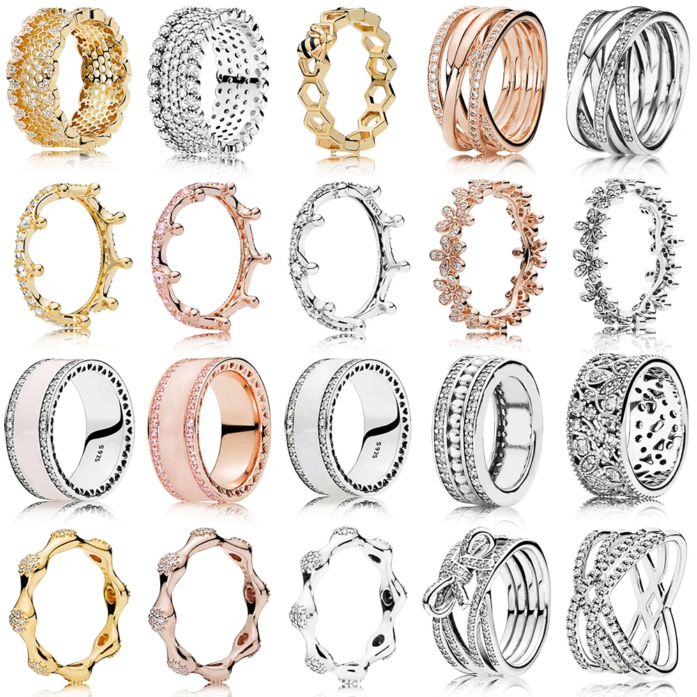 

2019 NEW Hot Sale 100% 925 Sterling Silver Rings Rose Gold For Women European Original Wedding Fashion Brand Ring Jewelry Gift