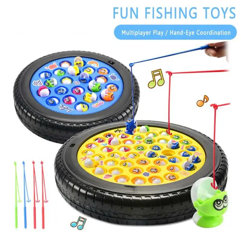 

Kids Fishing Toys Electric Rotating Fishing Play Game Musical Fish Plate Set Magnetic Outdoor Sports Toys For Children Gifts
