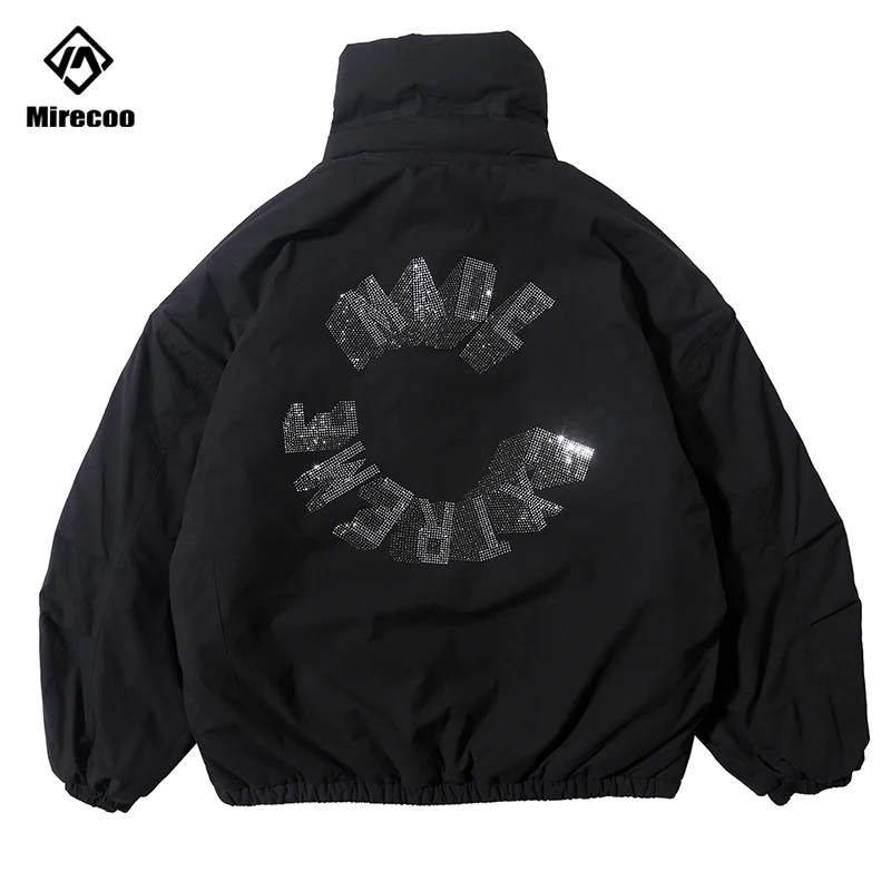 

Padded Winter Down Jacket Men Letter Print Parka Hip Hop Streetwear Jacket Coat Outwear Stand Collar Windbreak Men Clothes 2019