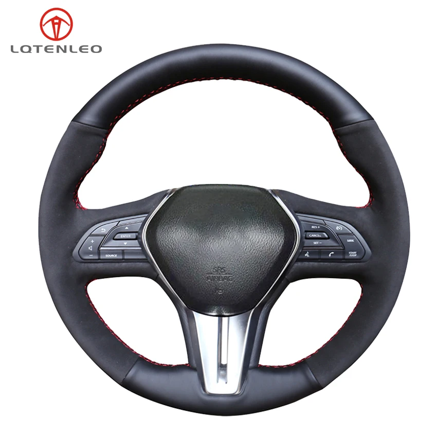 

LQTENLEO Black Genuine Leather Suede Car Steering Wheel Cover For Infiniti Q50 2017 2018 2019 Q60 2015-2019 QX50 2018-2019