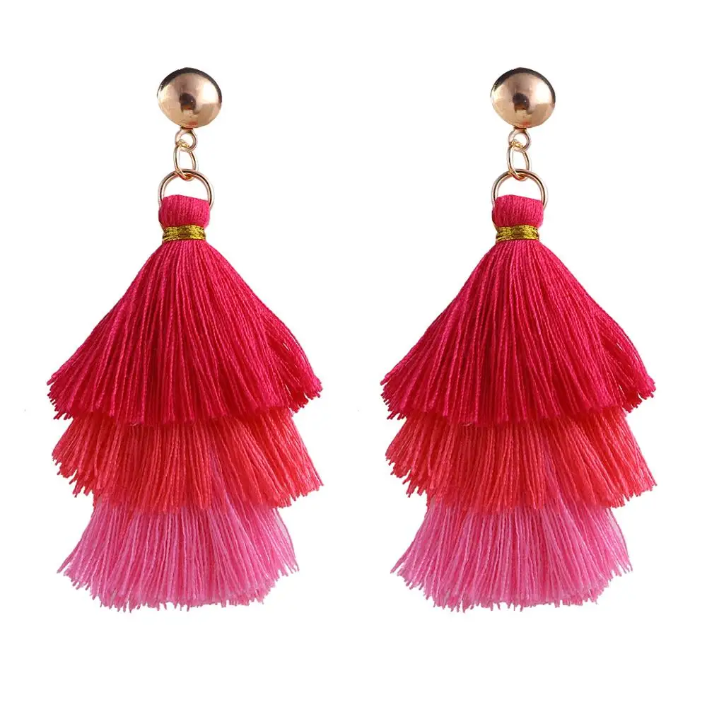 rose red-5 Qtian Boho Серьги-кисточки женские длинные висячие серьги для женщин девушек красные синие фиолетовые богемные массивные ювелирные изделия - Окраска металла: rose red-5