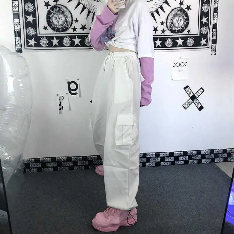 

White overalls women's Korean version ins high waist versatile legged pants loose student straight wide leg casual pants fashion