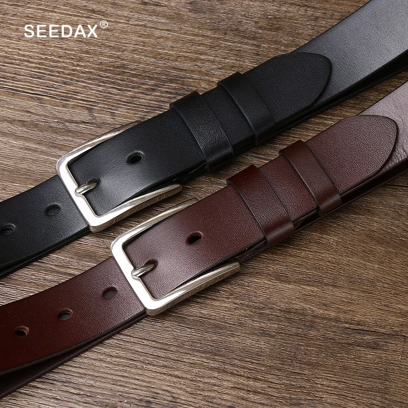 Full Grain Leather Dress Official Belts Mens 35mm Wide Real Solid Leather Work Casual Belt Stainless Steel Single Prong Buckle