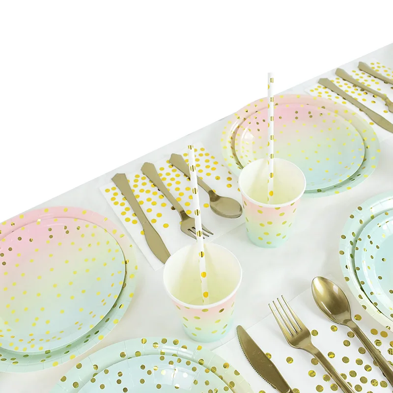 

Dots Disposable Tableware set Paper Cup Plate Towel for Adult Birthday Wedding Party Decoration Supplies Tableware Straws