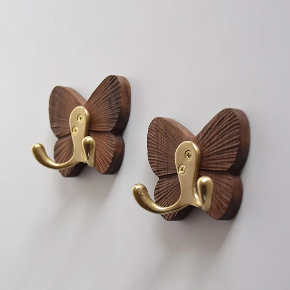 

1Pc Butterfly-Shaped Solid Wood Hook Creative Black Walnut Adhesive Hook Black Walnut Seamless Hook Coat Hook