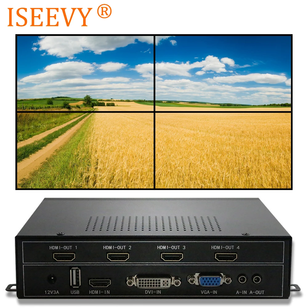 ISEEVY видеоконтроллер настенный 2x2 HDMI DVI VGA USB видеопроцессор для 4 ТВ Сращивание