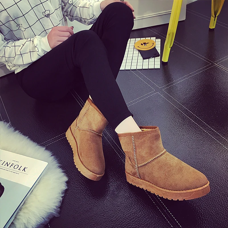 

OZERSK Women Snow Flat Boots Slip-On Winter Platform Women Warm Shoes 2021 New Fashion Women Suede Leather Ankle Boots Female