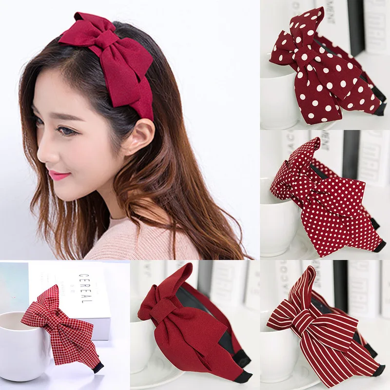 Dot Bowknot Headband for Women Fabric Broadside Hairbands Toothed AntiSlip Slolid Hair Hoop Fashion Accessories Hot Sale |