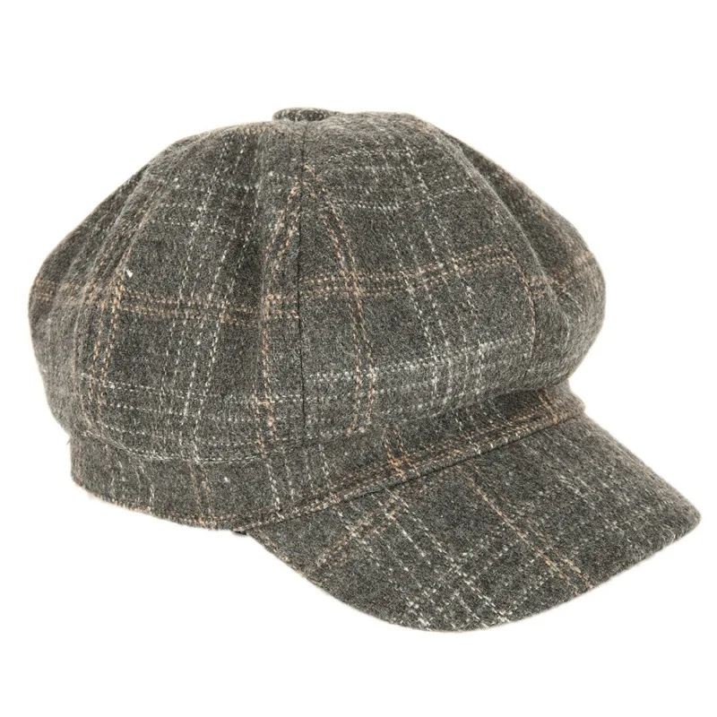 Черная Шерстяная кепка SHOWERSMILE для женщин винтажная газетчика женская в клетку