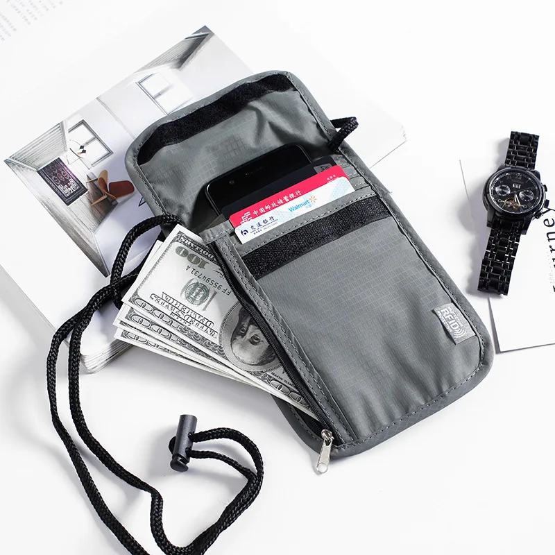 

Fashion popular unisex waterproof document storage bale leisure travel coin purse neck hanging wallet passport credit card bag