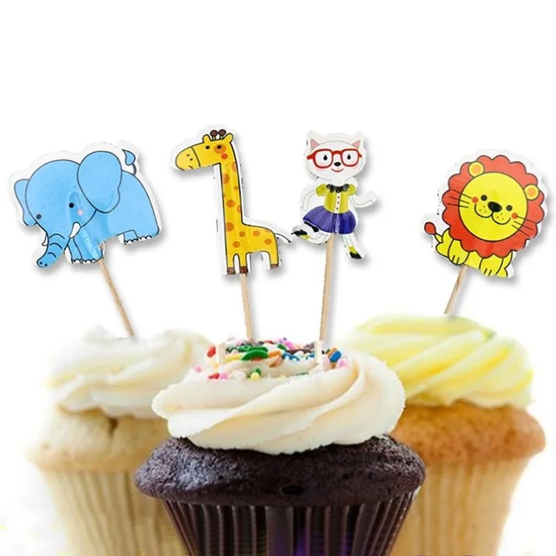 48 шт./лот Животные Кошки Dinasaur кролики машинки чашка торт топперы для детей