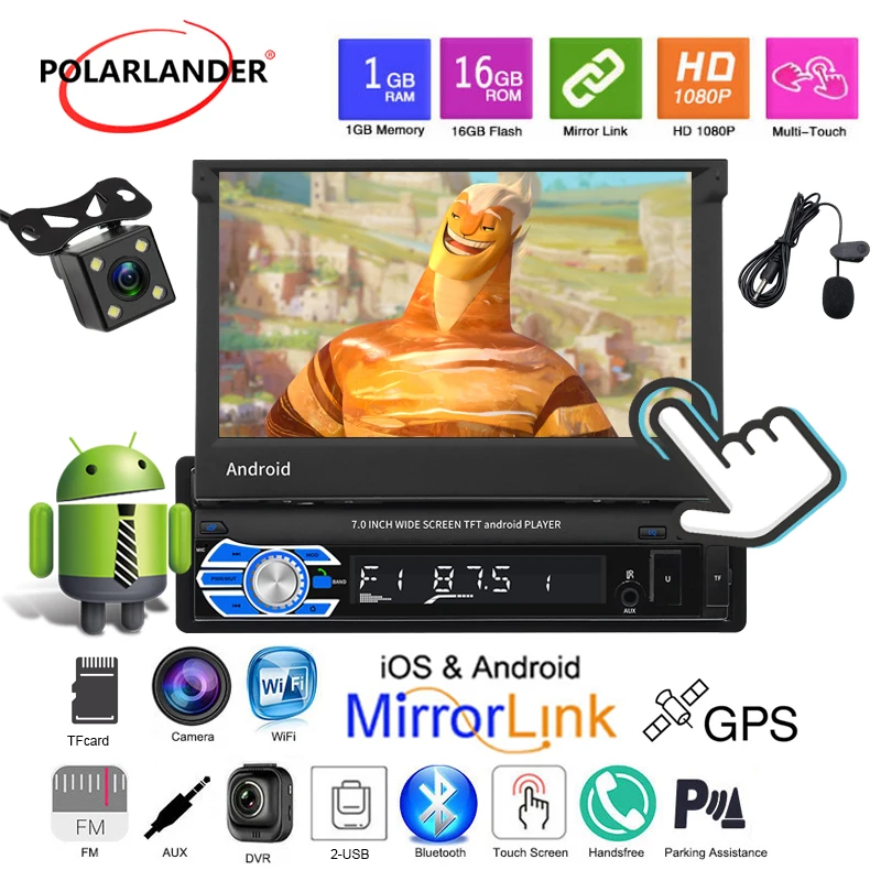 

9706 1din Car Radio Touch Foldable Capacitive Telescopic Screen Reversing Image 7inch Bluetooth MP5 Player Android 8.0 System