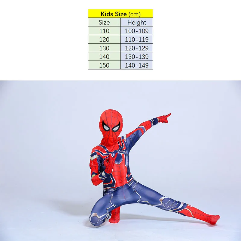 Kids Size Костюм на Хэллоуин для детей, Человек-паук, Удивительный Человек-паук, железный костюм паука, Детский костюм для взрослых, косплей, Детский костюм супергероя для взрослых - Цвет: Kids Size