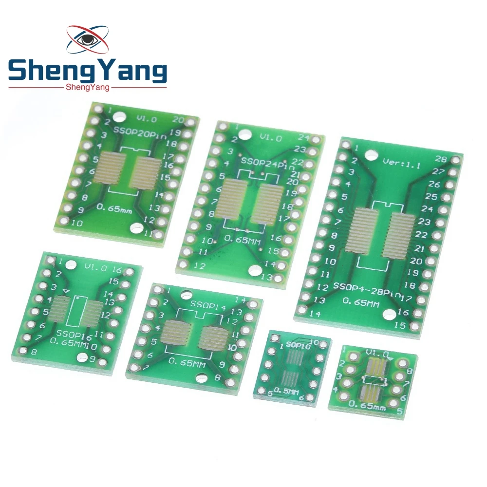 

ShengYang 35pcs=7value*5pcs PCB Board Kit SMD Turn To DIP SOP MSOP SSOP TSSOP SOT23 8 10 14 16 20 24 28 SMT To DIP