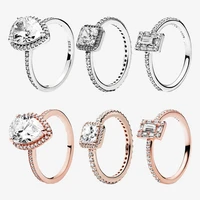authentic 925 sterling silver rose gold sparkle tear cz ring for womens engagement jewelry anniversary