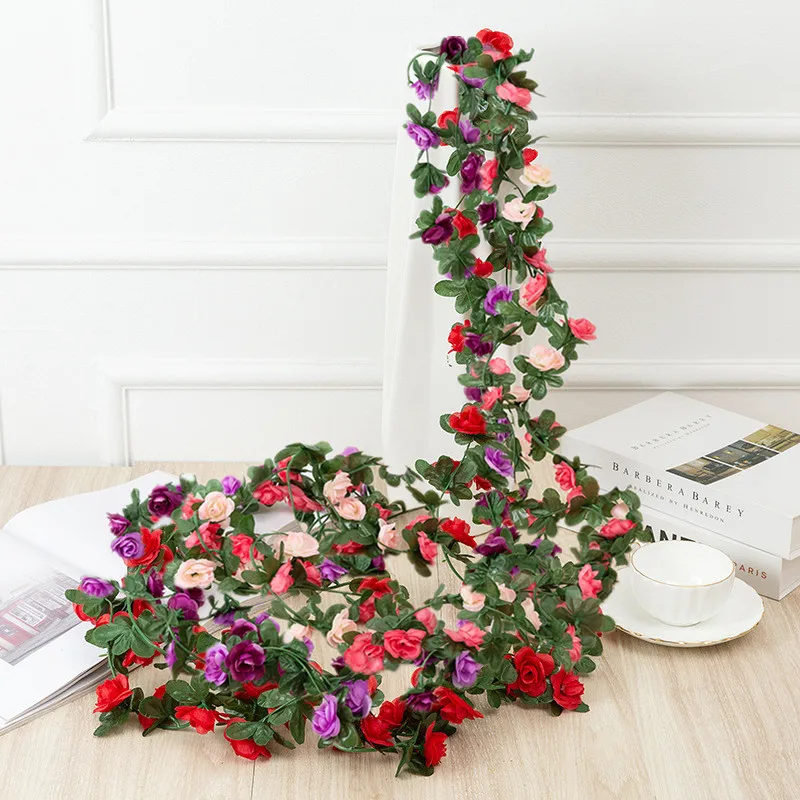 

Rose Artificial Silk Flowers Garland for Christmas Wedding Home Room Autumn Backdrop Decor Garden Arch Arrange Fake Plant Vine