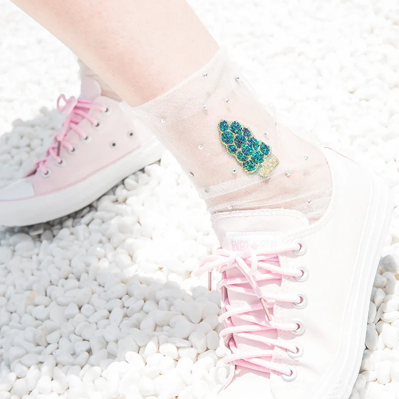 Женские сетчатые носки тонкие прозрачные с блестками Длинные забавные со