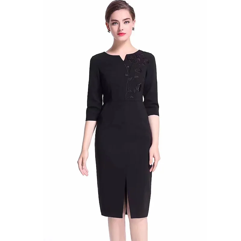 

xxxl Dresses Vestidos Autumn Winter Cocktail Party Woman V-Neck Elegant Embroidery Bodycon Sexy Split Pencil Dress