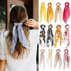 Шарф для хвоста, милый эластичный модная повязка для волос с цветочным принтом, однотонная Длинная лента для волос для женщин, аксессуары для волос