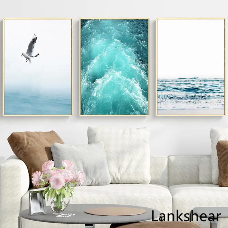 Настенное искусство синее море и небо скандинавский пейзаж холст живопись