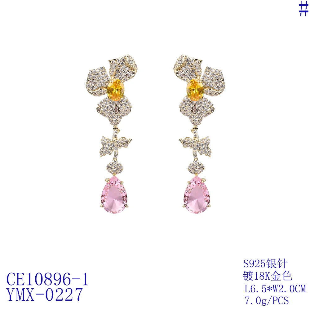 

Flower Multicolor Cubic Zircon Earrings for Wedding, Crystals Drop Dangle Earring for Bridal Women Girl Party Jewelry CE10896