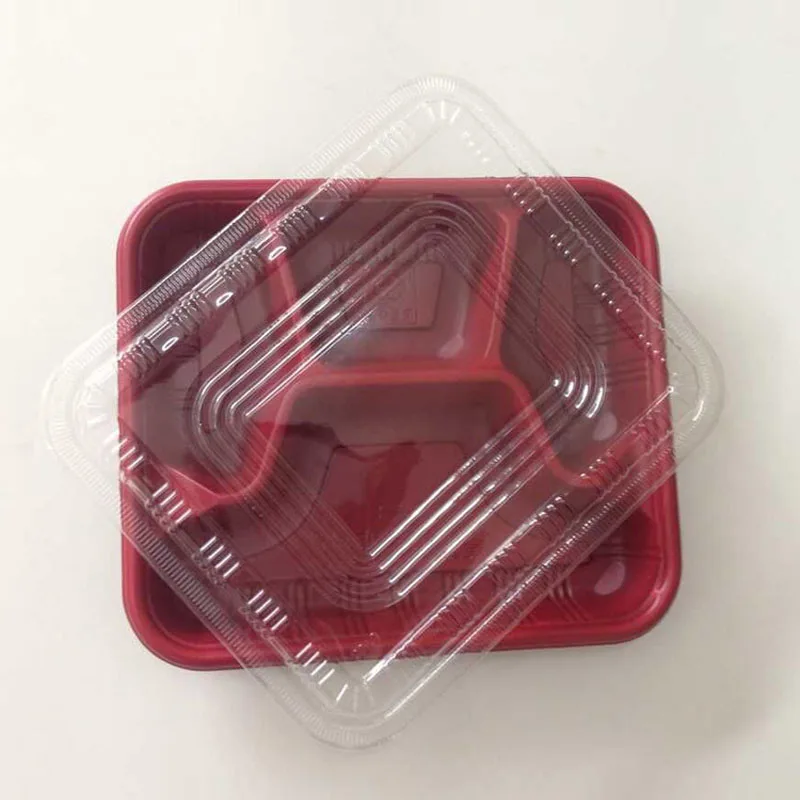 

500pcs / lot Disposable PP Plastic Fast Food Box Packaging 22 * 19 * 3.3 cm 3/4 Compartment Storage Container With Lids