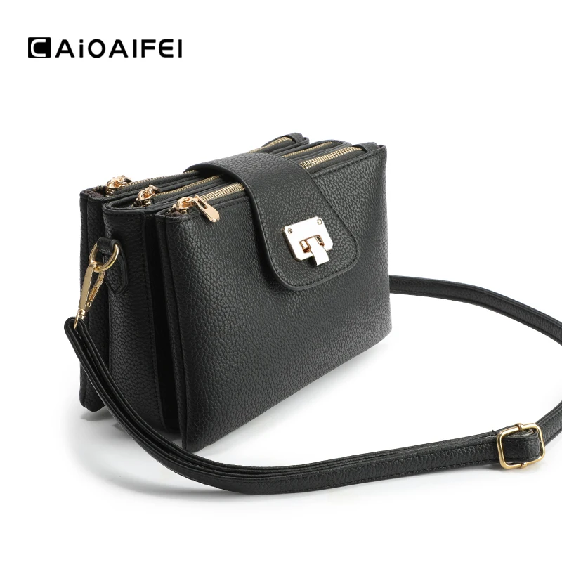 CAIOAIFEI lychee модная женская сумка через плечо с многослойным карманом однотонная