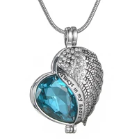 angel wing urn necklace for ashes heart crystal cremation keepsake memorial pendant jewelry gifts always in my heart