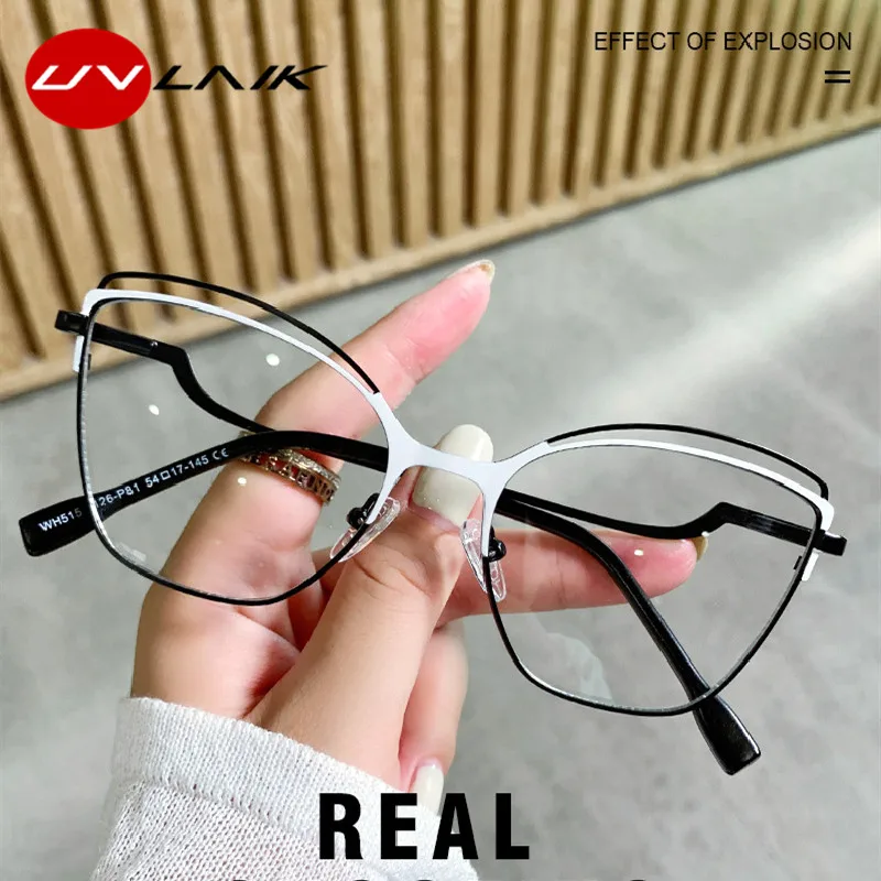 

UVLAIK DESIGN Women Fashion Cat Eye Glasses Frame Retro Blue Light Eyeglasses Myopia Prescription Optical Eyewear