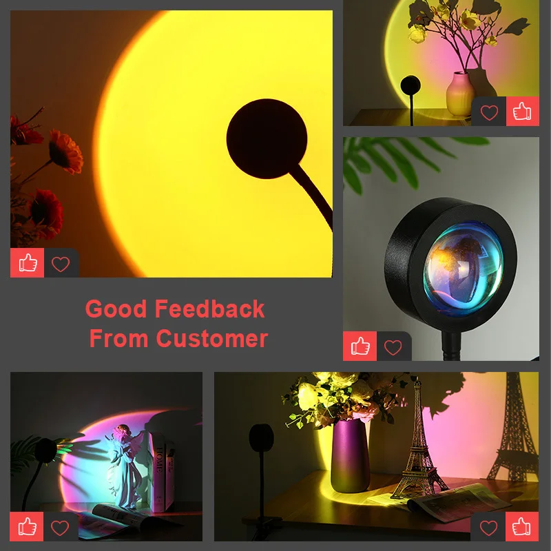 

USB Rainbow Sunset Projector Lamp Led Adjustable Angle Photographic Lighting For Live Room Photo Studio Wall Decoration Lights