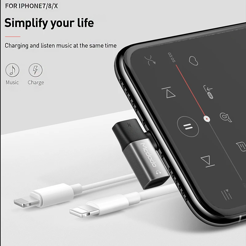 Mcdodo аудио Aux адаптер для iPhone 12 11 Pro Xs Max Xr X 8 7 наушники двойной lightning OTG 2A
