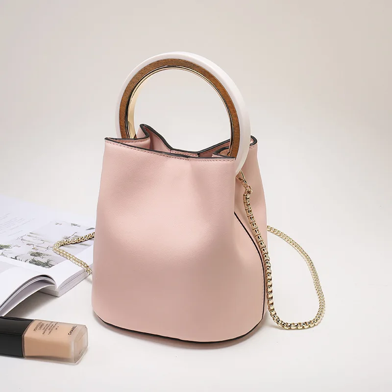 

Genuine Leather Mini Bag Women's 2020 New Fashion Messenger Bag Women's Leather Chain Ring Bucket Bag