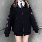 Женская толстовка на молнии в стиле панк, готический худи с графической вышивкой в японском стиле преппи, с длинным рукавом, y2k, Харадзюку, верхняя одежда большого размера