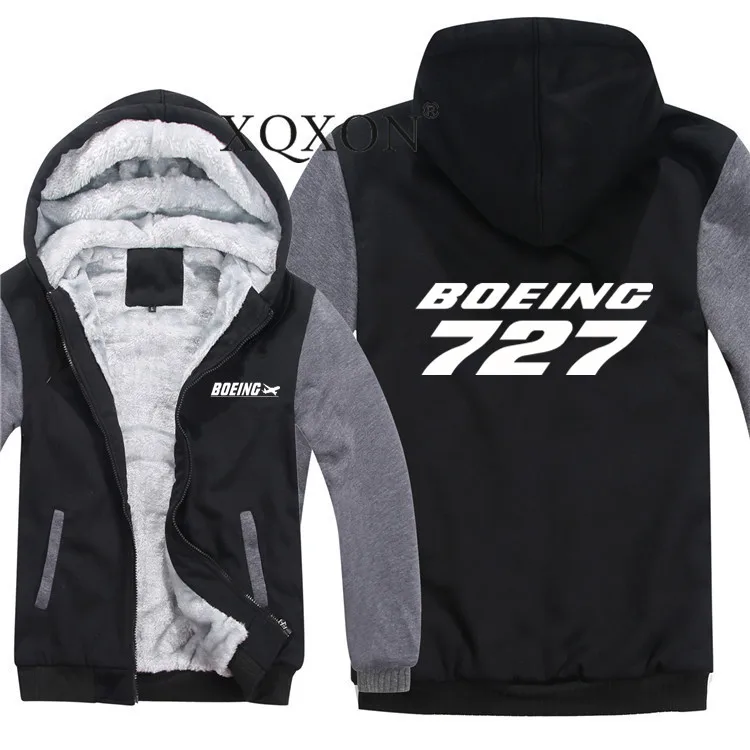 

XQXON- Eu/Us Size New Mens Hoodies Boeing 727 Print Man Coat Wool Liner Fleece Harajuku Zipper Hoodies Sweatshirts-J705