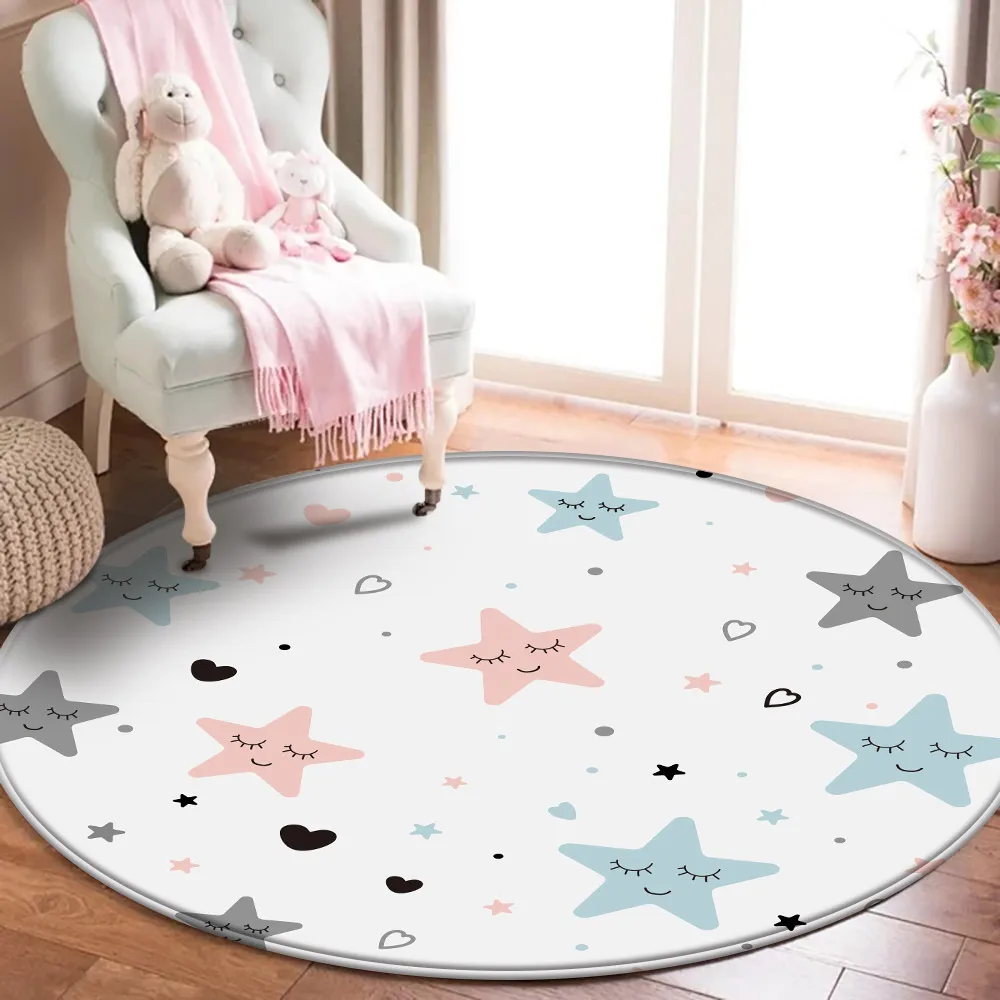

Lovely Jumping House Flannel Round Carpet Non Slip Mat Children Play Climbing Rug Star Pattern Cartoon Printed Soft Playmat