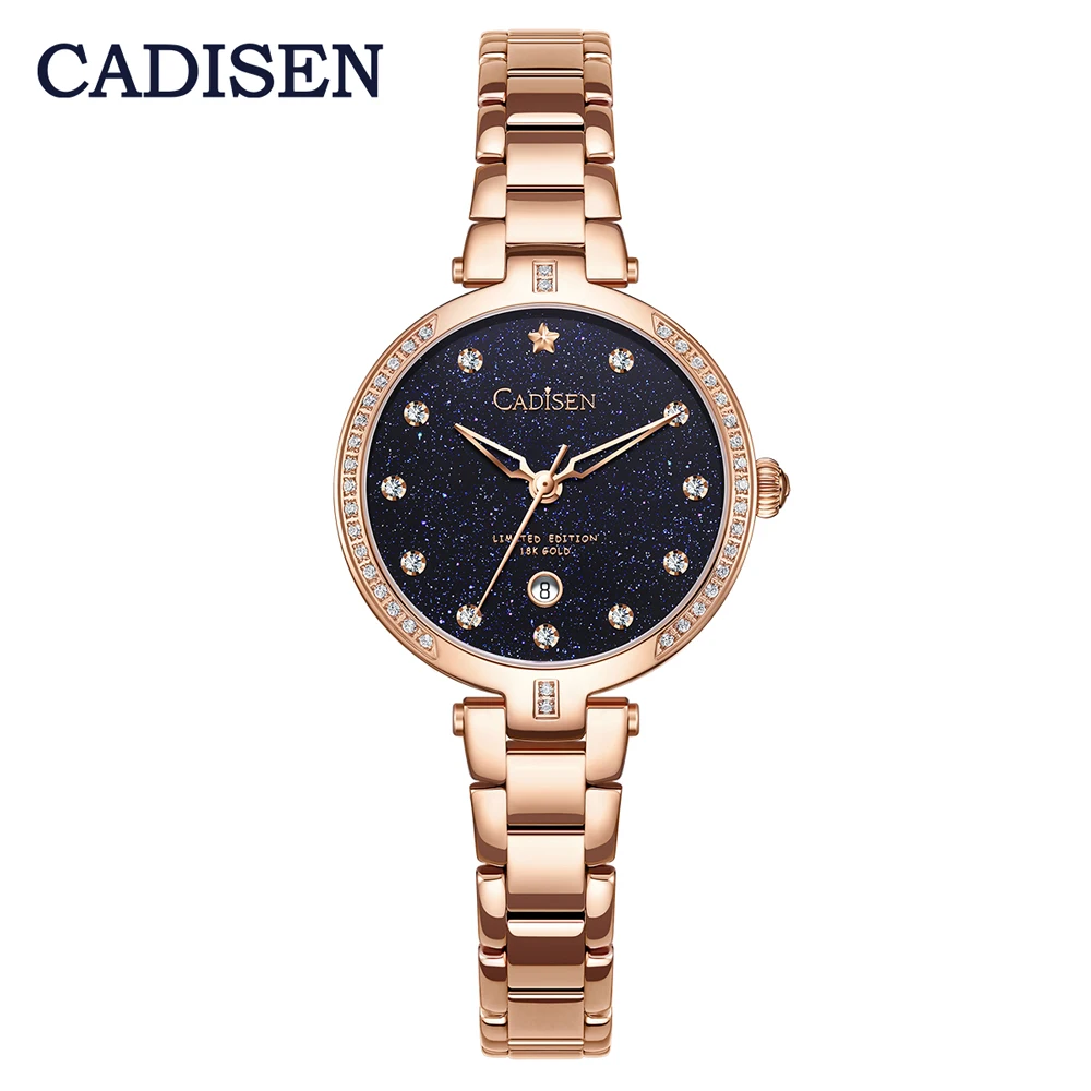 NEW CADISEN 18K GOLD Watch Luxury Brand Ladies Diamonds Watches Japen Quartz Movement Star Design Starry Sky Stainless Watch enlarge