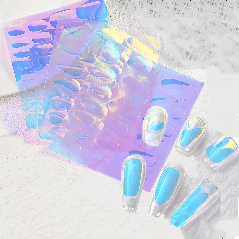 

1pc Holographic Aurora Nail Sticker Foil Film Stickers Nail Art Laser Aurora Design Ice Cub Transfer Paper Laser Decal Sticker
