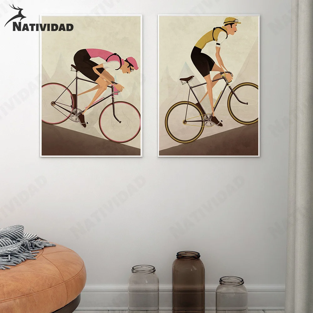 

Retro Style Bicycle Print Poster Wall Sticker Canvas Painting Biker Race Photo Gift for Decoration Wall Art Picture Living Room