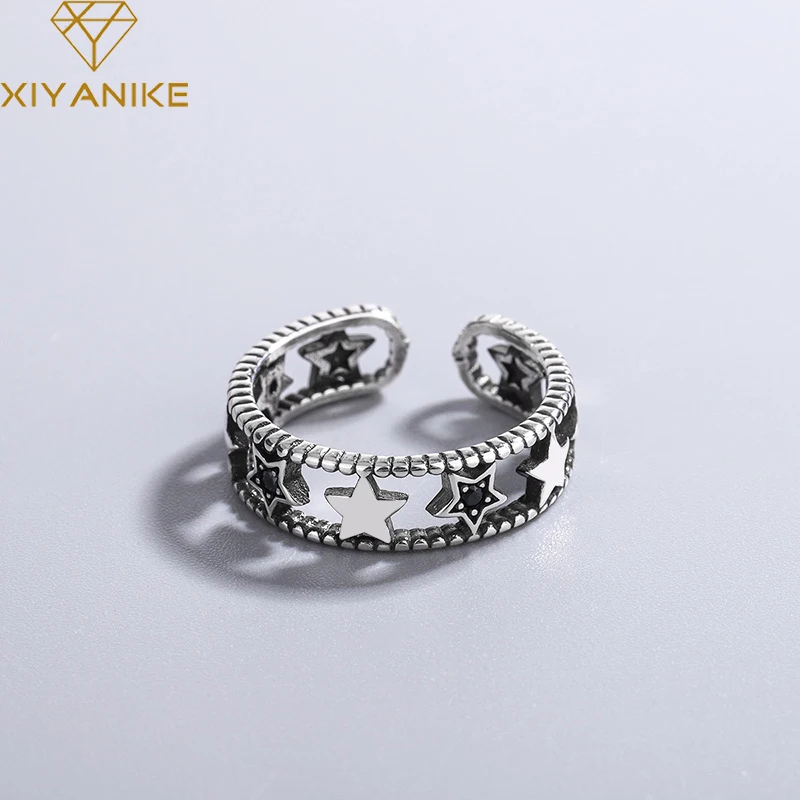 

XIYANIKE Silver Color Unique Design Star Micro Inlaid Zircon Hollow Ring Female Fashion Simple Jewelry Gift For Lovers
