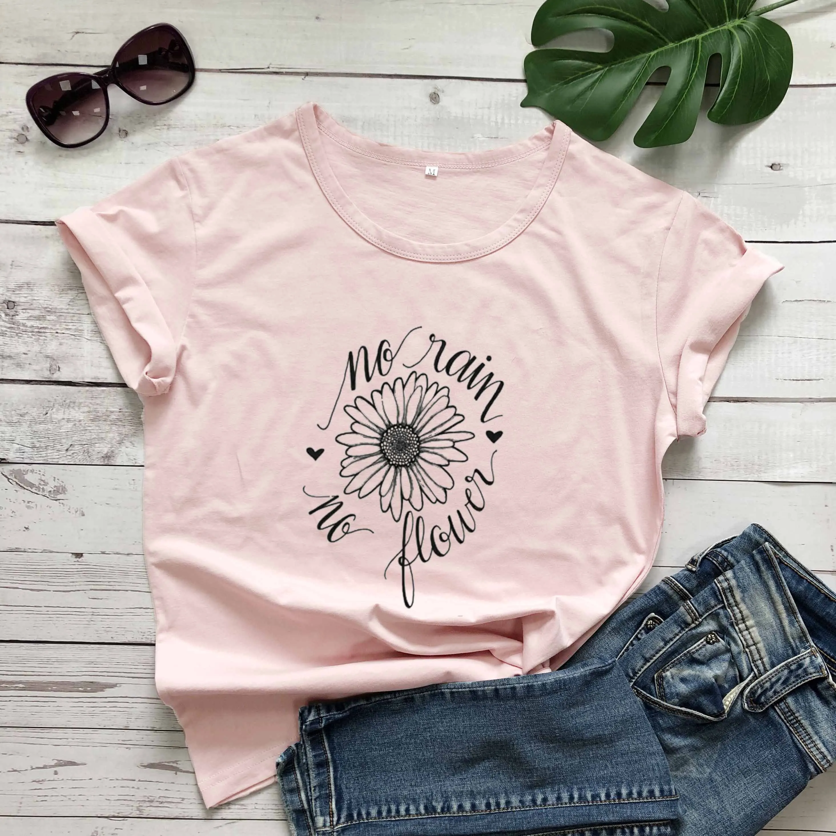 Никакой дождь не цветы Забавный Графический Женская мода camiseta rosa feminina футболка