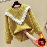 stylish winter spring autumn sweater warm kids girl plus velvet lamb wool thicken lace outfits baby boutique toddler children