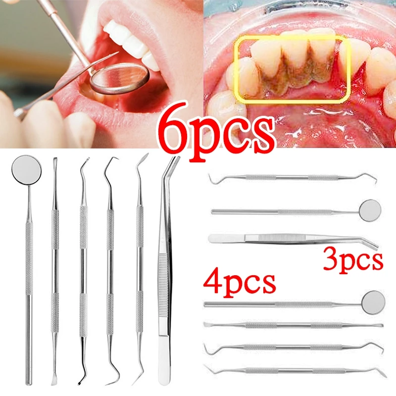 6/4/3/1PCS Dental Mirror Sickle Tartar Scaler Teeth Pick Spatula Dental  Equipment Tooth Care Kit Oral Care Tooth Cleaning Tools