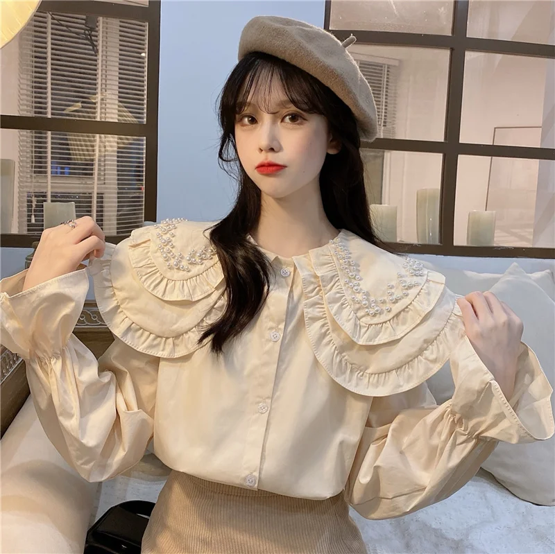 2021 Детская рубашка с воротником белая Женский Топ осенняя дизайнерская