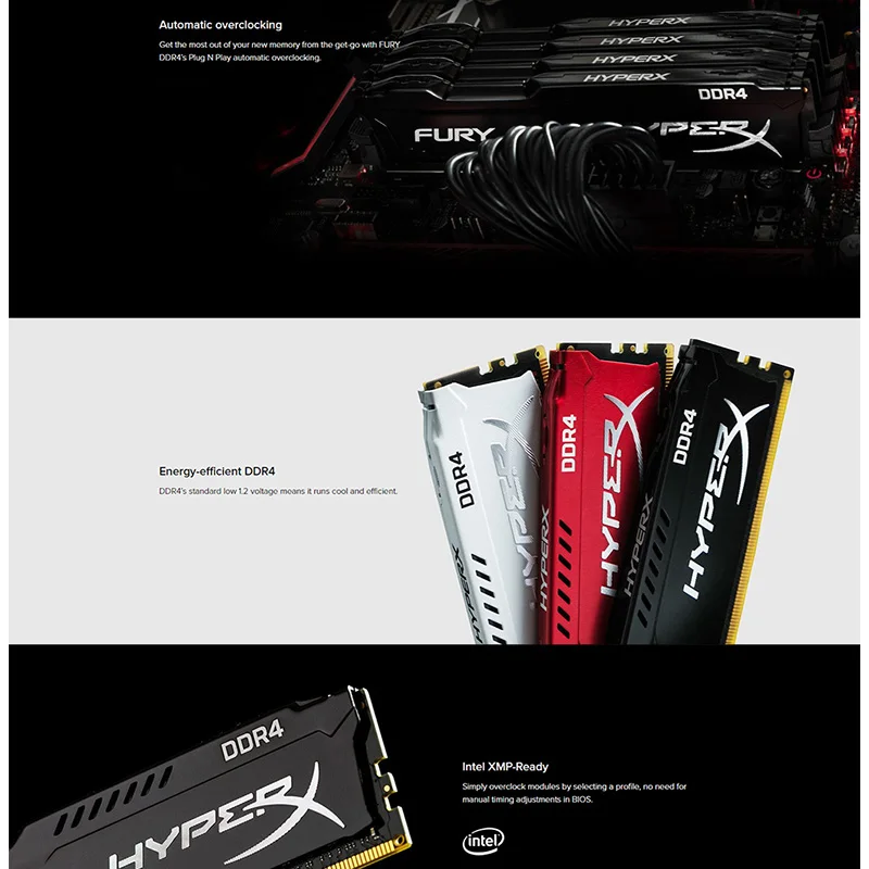 Оперативная память Kingston HyperX FURY для настольного компьютера DDR4 8 ГБ 16 2666 МГц 2400 3200 DIMM
