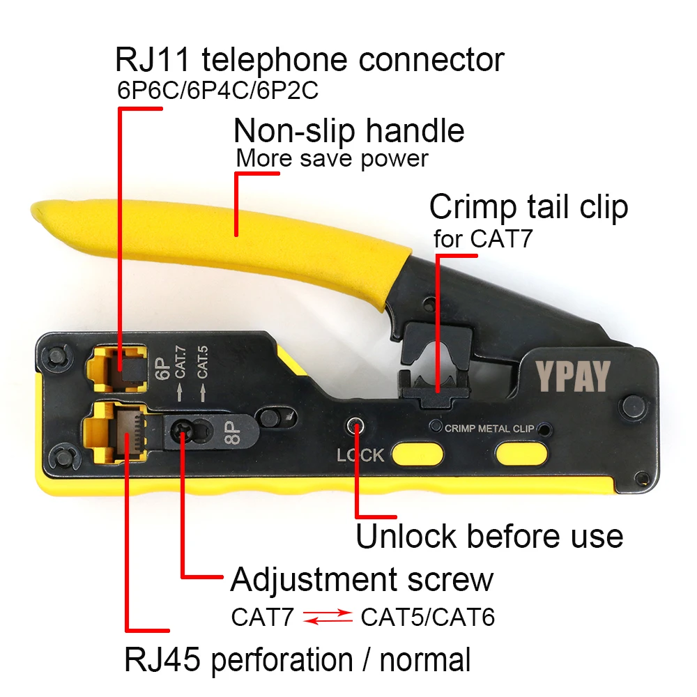 YPAY all in one rj45 pliers crimper cat5 cat6 cat7 network tools rj 45 ethernet cable Stripper pressing clamp tongs rg45 lan