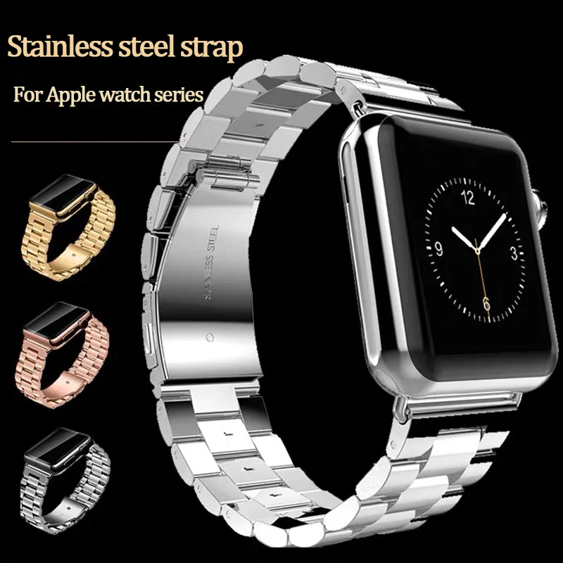 

Ремешок из нержавеющей стали для Apple Watch Series 6, 5, 4, 3, 2, 40 мм, 44 мм, 42 мм, черный, для iWatch Band 4, 3, 38 мм