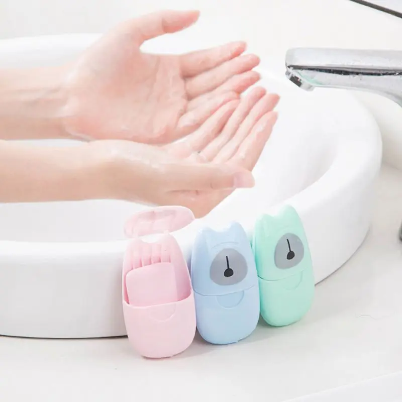 50pcs Mini Travel Soap Paper Sheets Disposable Hand Washing Bath Scented Slice with Box for Outdoor Camping Hiking | Красота и