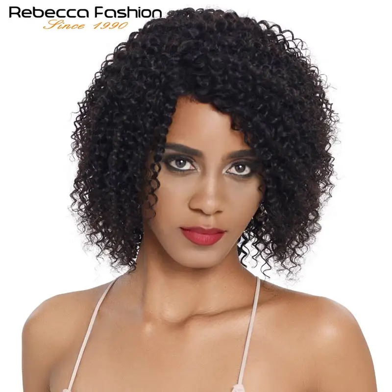 Короткие парики Ребекка Боб афро кудрявые вьющиеся человеческие волосы машинка